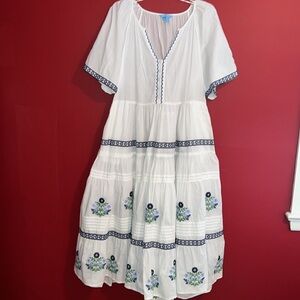 NWOT Draper James White & Blue Embroidered Maxi Tiered Dress